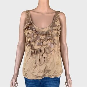 Bisou Bisou Shirt Women's Large Tan Nylon Blouse Tank Top Pullover Petals Ladies